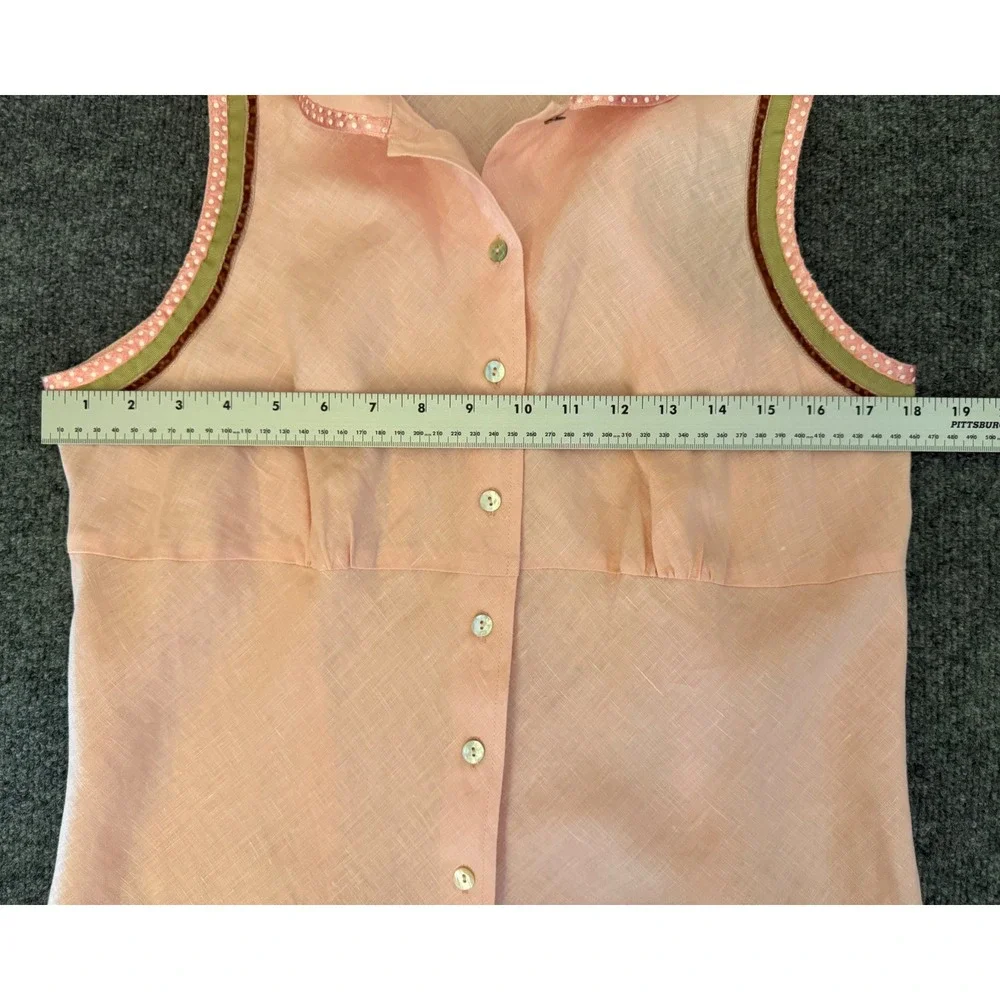 Edward Irish Linen Shirt Womens XL‎ Pink Sleeveless Button Down Quiet Luxury - Picture 8 of 11